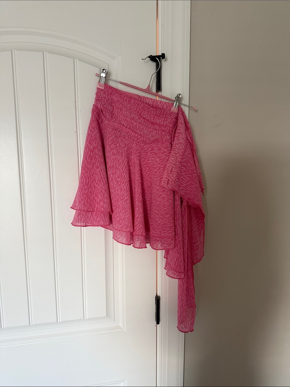Pink Asymmetric Ruffled Skirt